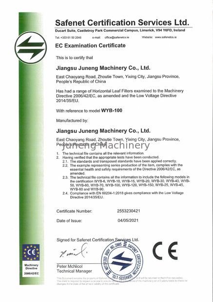 China Juneng Machinery (China) Co., Ltd. certificaten